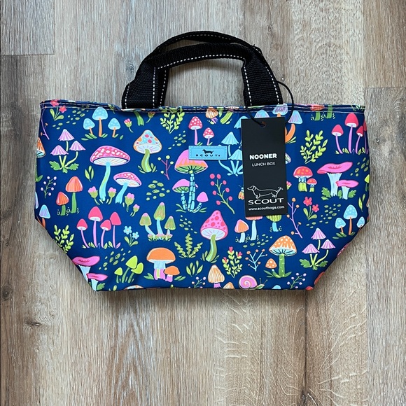 Scout Blue Pink Green Orange Mushroom Nooner Lunch Box NWT - Picture 1 of 13